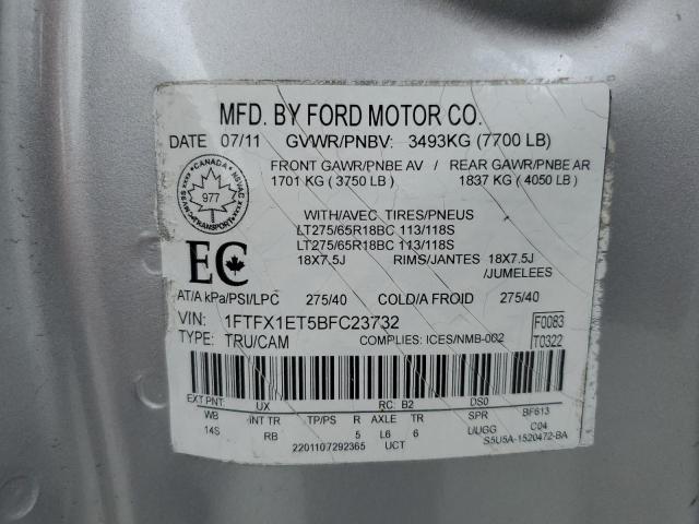 1FTFX1ET5BFC23732 - 2011 FORD F150 SUPER CAB SILVER photo 13