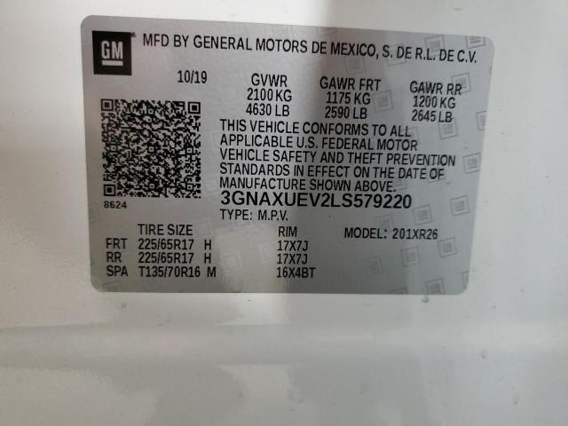 3GNAXUEV2LS579220 - 2020 CHEVROLET EQUINOX LT WHITE photo 13