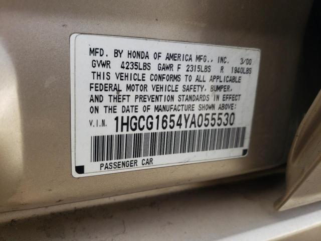 1HGCG1654YA055530 - 2000 HONDA ACCORD EX GOLD photo 12