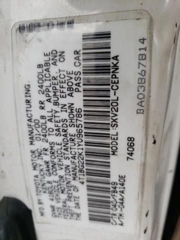 4T1BG22K1YU965786 - 2000 TOYOTA CAMRY CE WHITE photo 12