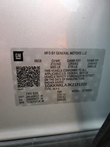 1GKKNKLA3KZ151332 - 2019 GMC ACADIA SLE SILVER photo 13