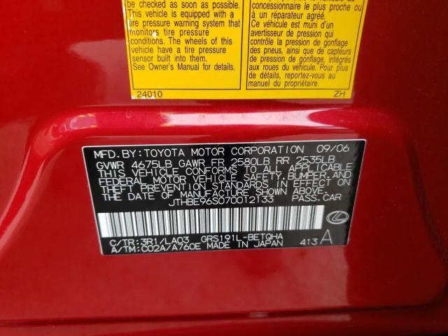 JTHBE96S070012133 - 2007 LEXUS GS 350 RED photo 12