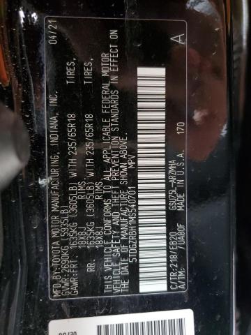 5TDGZRBH1MS540701 - 2021 TOYOTA HIGHLANDER XLE BLACK photo 13