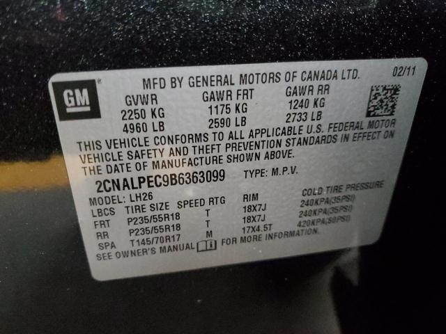 2CNALPEC9B6363099 - 2011 CHEVROLET EQUINOX LT BLACK photo 13