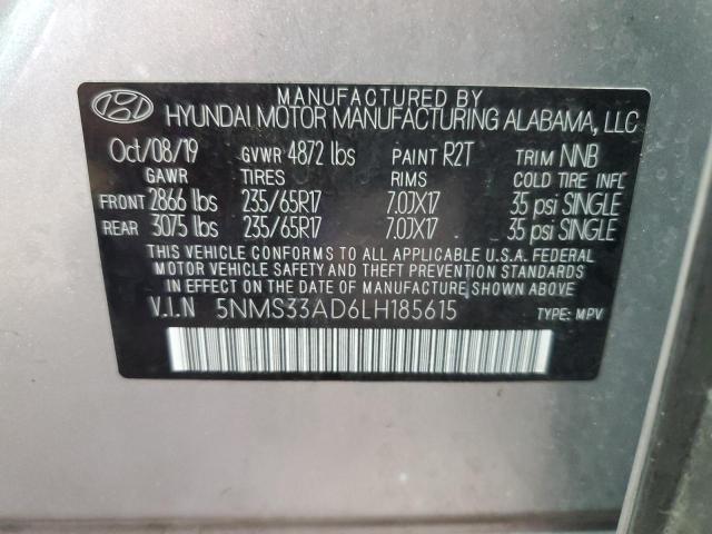 5NMS33AD6LH185615 - 2020 HYUNDAI SANTA FE SEL SILVER photo 14