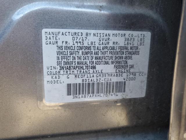 3N1AB7APXHL707496 - 2017 NISSAN SENTRA S CHARCOAL photo 12