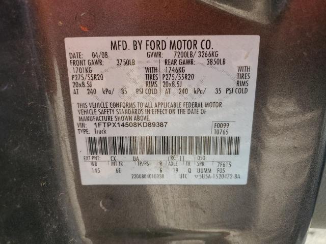 1FTPX14508KD89387 - 2008 FORD F150 GRAY photo 12