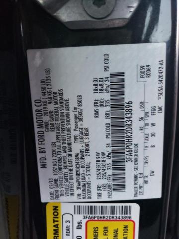 3FA6P0HR2DR343896 - 2013 FORD FUSION SE BLACK photo 12