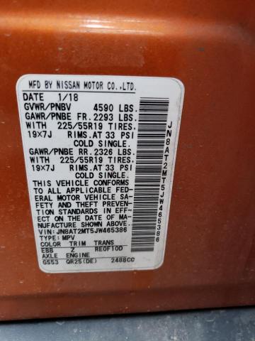 JN8AT2MT5JW465386 - 2018 NISSAN ROGUE S ORANGE photo 12