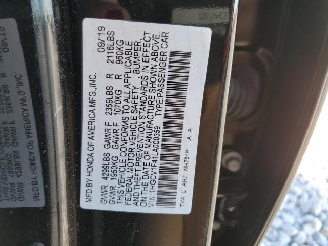 1HGCV1F41LA000359 - 2020 HONDA ACCORD EX BLACK photo 12