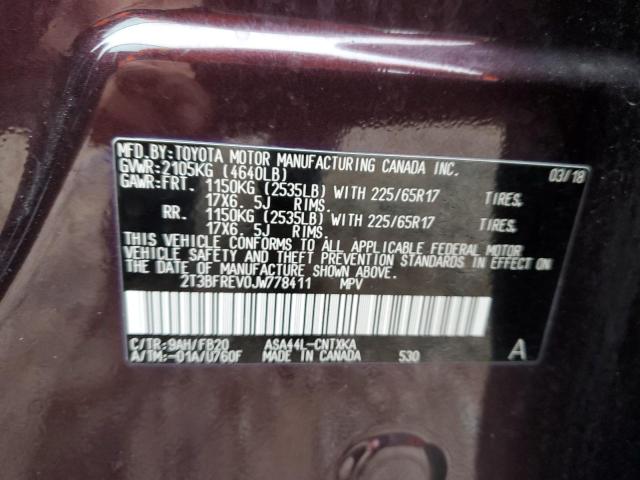 2T3BFREV0JW778411 - 2018 TOYOTA RAV4 LE MAROON photo 14