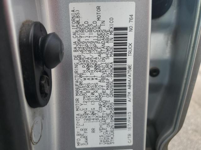 3TMJU62N16M025855 - 2006 TOYOTA TACOMA DOUBLE CAB PRERUNNER SILVER photo 12