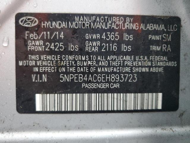 5NPEB4AC6EH893723 - 2014 HYUNDAI SONATA GLS SILVER photo 12