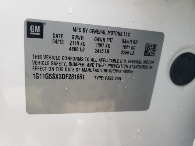 1G11G5SX3DF281861 - 2013 CHEVROLET MALIBU 3LT თეთრი ფოტო 13