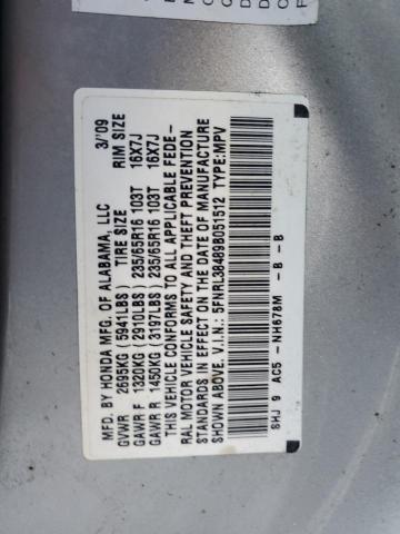 5FNRL38489B051512 - 2009 HONDA ODYSSEY EX SILVER photo 13