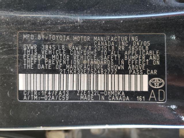 2T1KR32E75C482777 - 2005 TOYOTA COROLLA MA XR CHARCOAL photo 12