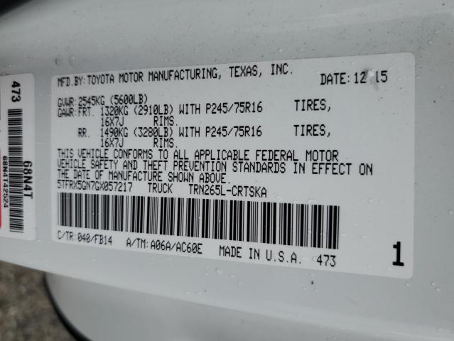 5TFRX5GN7GX057217 - 2016 TOYOTA TACOMA ACCESS CAB თეთრი ფოტო 12