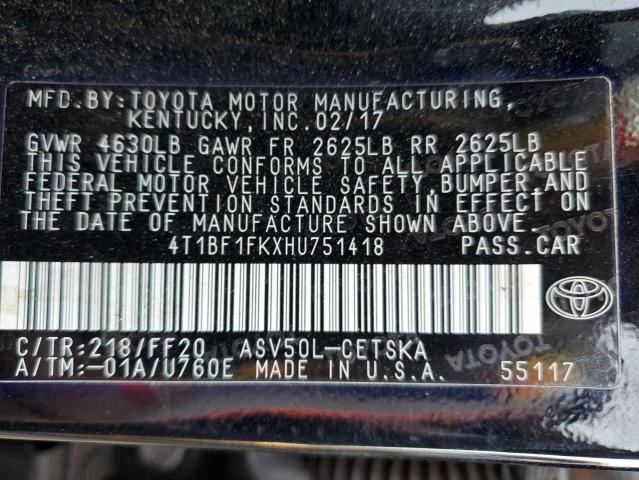 4T1BF1FKXHU751418 - 2017 TOYOTA CAMRY LE BLACK photo 13