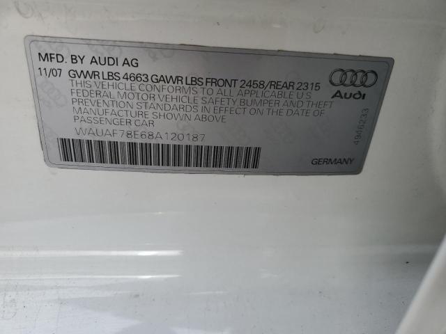 WAUAF78E68A120187 - 2008 AUDI A4 2.0T WHITE photo 12