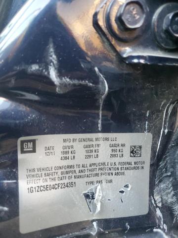 1G1ZC5E04CF234351 - 2012 CHEVROLET MALIBU 1LT Mavi foto 12