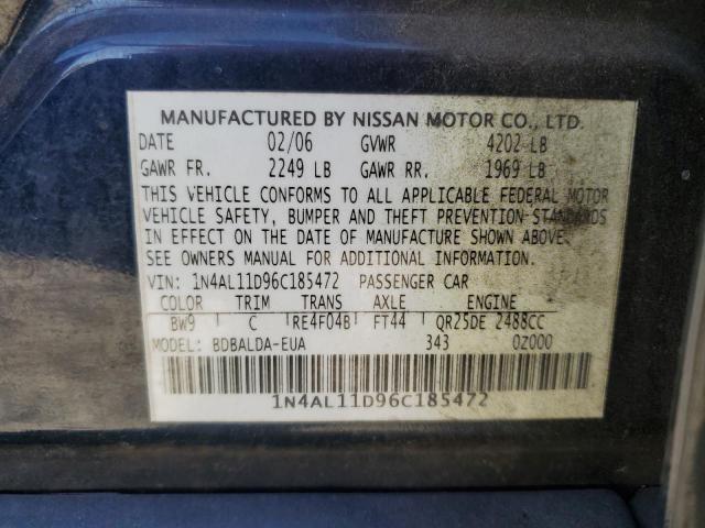 1N4AL11D96C185472 - 2006 NISSAN ALTIMA S BLUE photo 12