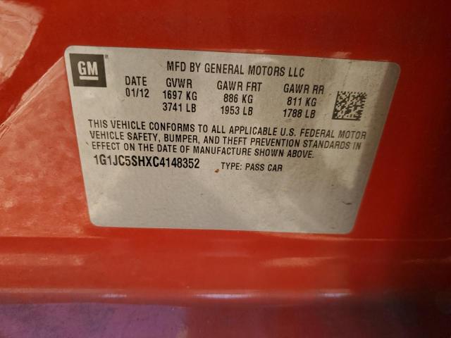 1G1JC5SHXC4148352 - 2012 CHEVROLET SONIC LT ORANGE photo 12