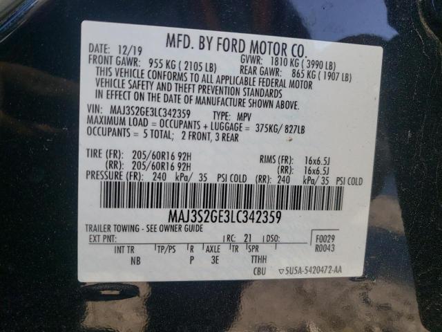 MAJ3S2GE3LC342359 - 2020 FORD ECOSPORT SE BLACK photo 12