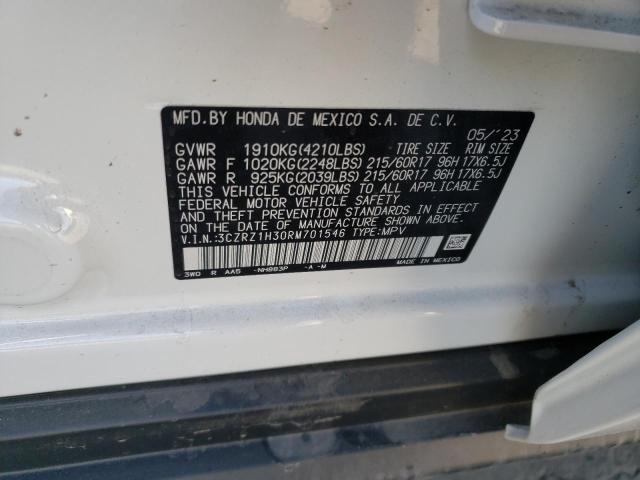 3CZRZ1H30RM701546 - 2024 HONDA HR-V LX WHITE photo 13