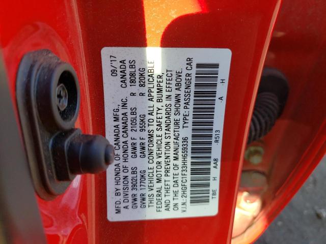 2HGFC1F33HH659336 - 2017 HONDA CIVIC EX RED photo 13