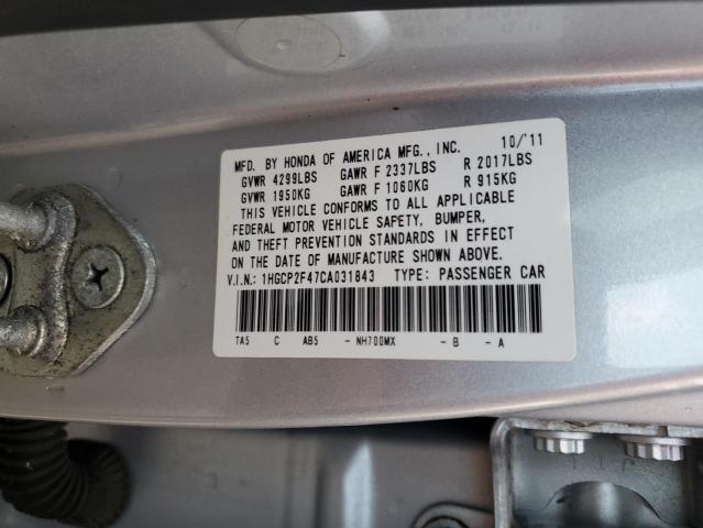 1HGCP2F47CA031843 - 2012 HONDA ACCORD LXP SILVER photo 13