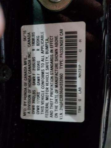 2HGFC3B36GH353960 - 2016 HONDA CIVIC EX BLACK photo 12