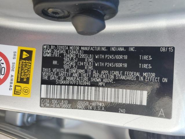 5TDKKRFH7FS103846 - 2015 TOYOTA HIGHLANDER XLE Gümüş foto 14