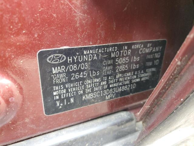 KM8SC13D83U488210 - 2003 HYUNDAI SANTA FE GLS MAROON photo 12