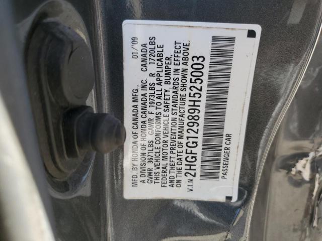 2HGFG12989H525003 - 2009 HONDA CIVIC EXL 灰色 照片 12