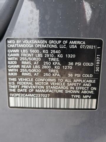 1V2PE2CA4MC237027 - 2021 VOLKSWAGEN ATLAS CROS SE GRAY photo 13