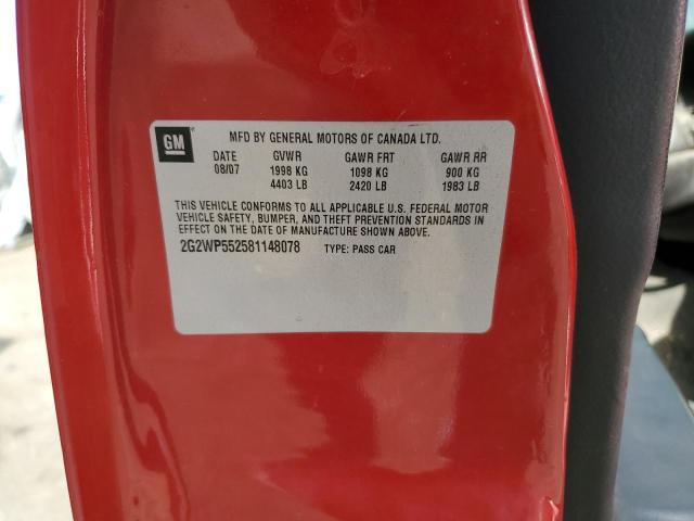 2G2WP552581148078 - 2008 PONTIAC GRAND PRIX 红色 照片 12