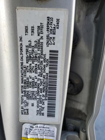 5TEGN92N52Z019448 - 2002 TOYOTA TACOMA DOUBLE CAB PRERUNNER SILVER photo 12