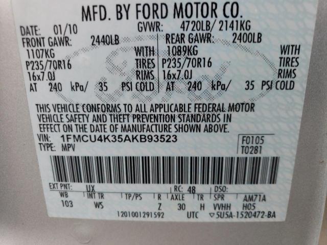 1FMCU4K35AKB93523 - 2010 FORD ESCAPE HYBRID SILVER photo 12