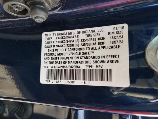 7FARW2H88JE020564 - 2018 HONDA CR-V EXL BLUE photo 13