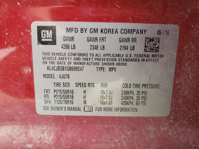 KL4CJBSB1GB699247 - 2016 BUICK ENCORE CONVENIENCE RED photo 12