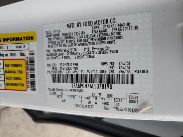 1FA6P0H76E5378198 - 2014 FORD FUSION SE WHITE photo 12