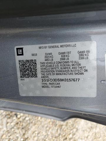 1G1FD3DS9K0157677 - 2019 CHEVROLET CAMARO LT GRAY photo 12