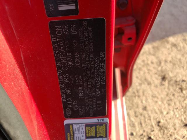 KNAFX4A81F5392853 - 2015 KIA FORTE EX RED photo 12