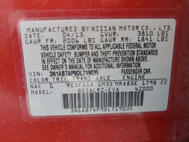 3N1AB7AP9DL719035 - 2013 NISSAN SENTRA S RED photo 12