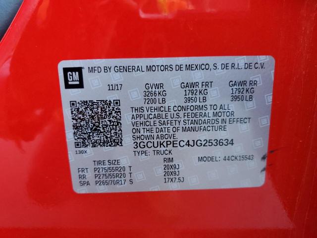 3GCUKPEC4JG253634 - 2018 CHEVROLET SILVERADO K1500 CUSTOM RED photo 12