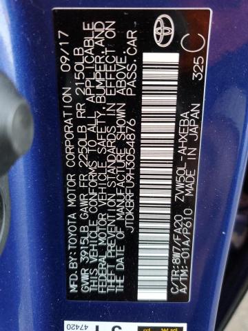 JTDKBRFU9H3054876 - 2017 TOYOTA PRIUS BLUE photo 12