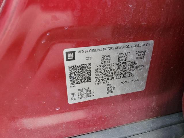 3GNCJLSB1LL262375 - 2020 CHEVROLET TRAX 1LT RED photo 14