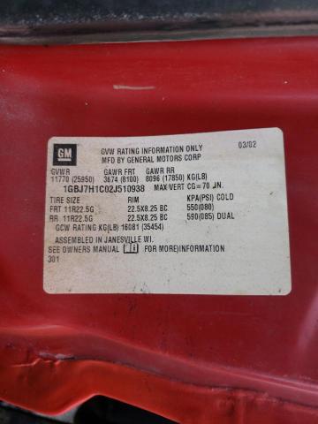 1GBJ7H1C02J510938 - 2002 CHEVROLET C-SERIES C7H042 RED photo 10