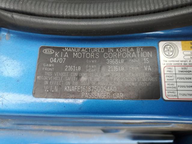 KNAFE161875005460 - 2007 KIA SPECTRA5 SX BLUE photo 13