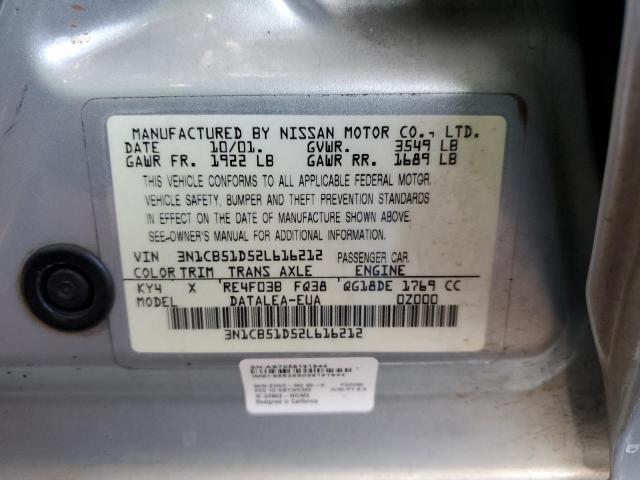 3N1CB51D52L616212 - 2002 NISSAN SENTRA XE SILVER photo 13